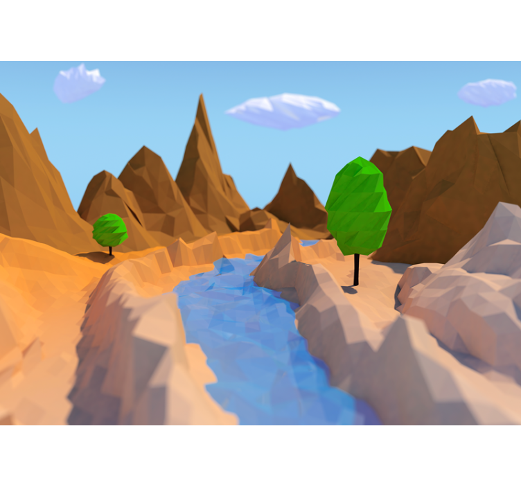 Landscape mural wallpaper polygonal river scene - TenStickers