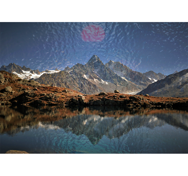 Landscape mural wallpaper majestic mountains reflection - TenStickers