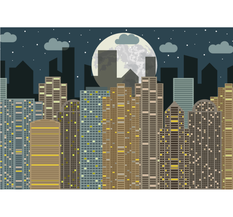 City wall mural urban horizon nightscape - TenStickers