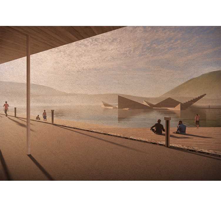 Landscape mural wallpaper tranquil lakeshore view - TenStickers