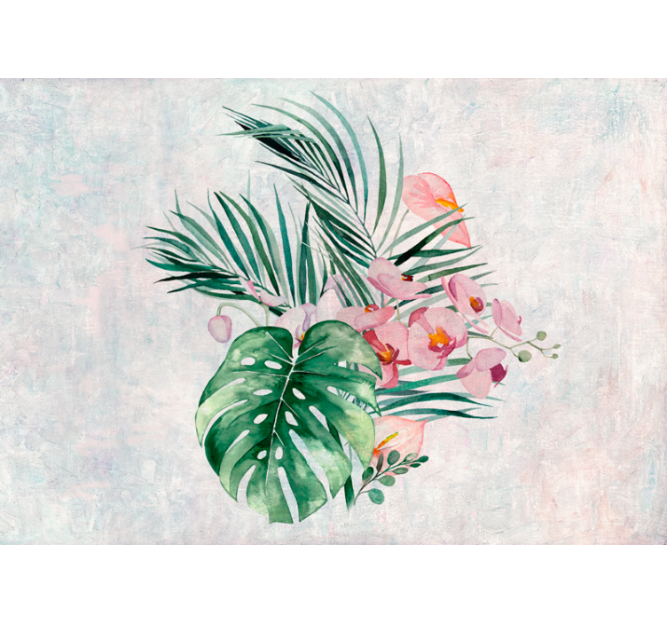Watercolor monstera leaves pattern wall mural - TenStickers