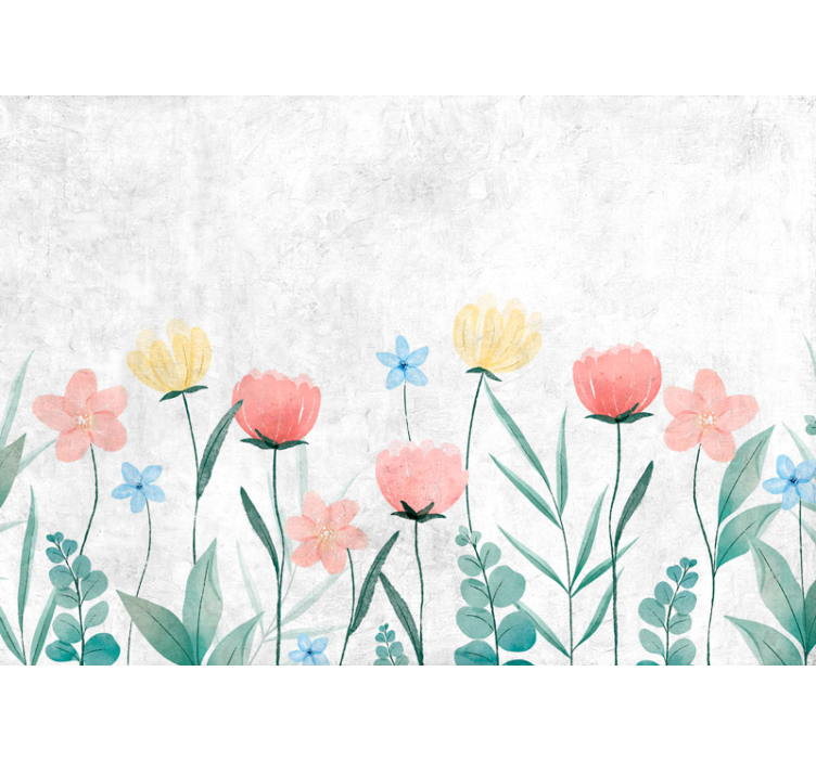 White cement and flowers wall mural - TenStickers