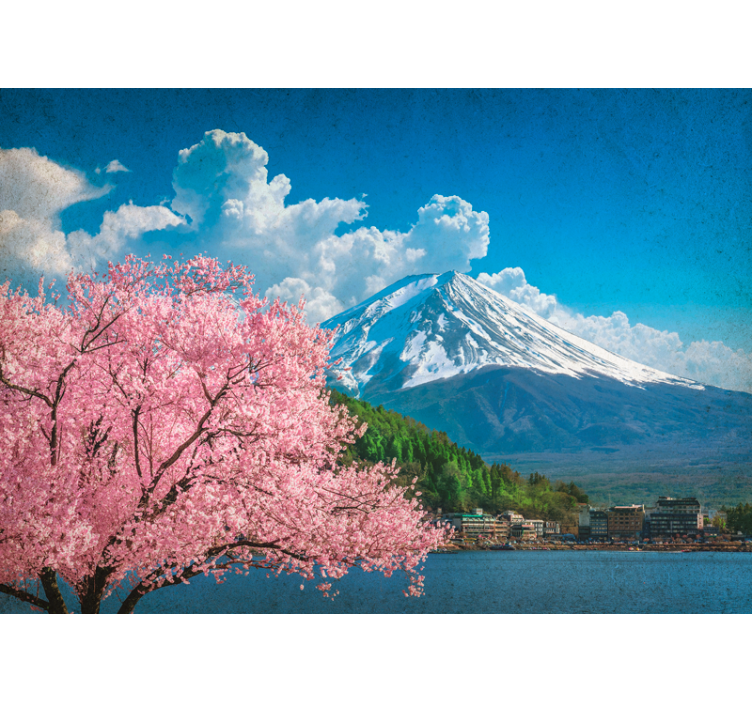 Landscape mural wallpaper mountains and cherry blossoms - TenStickers