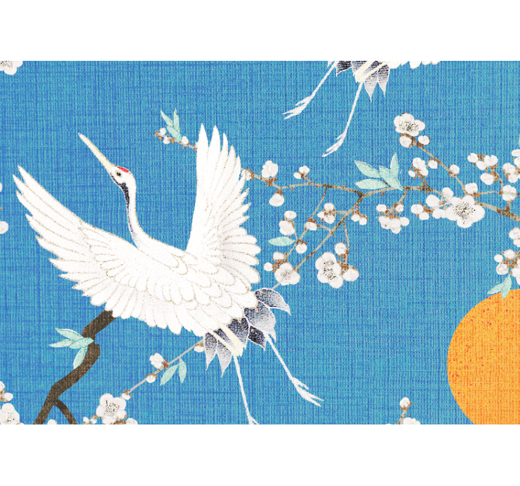 Lion mural elegant crane blossoms - TenStickers