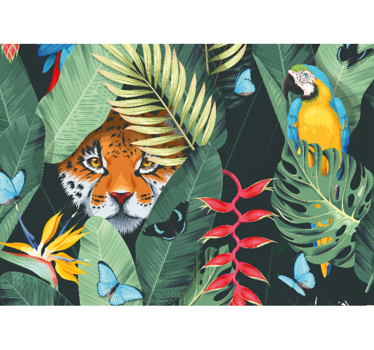 Tiger and Parrot animal wall mural - TenStickers