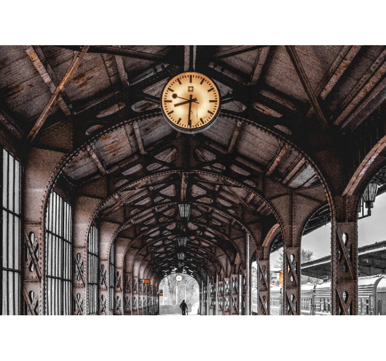 City wall mural clocked station archway - TenStickers