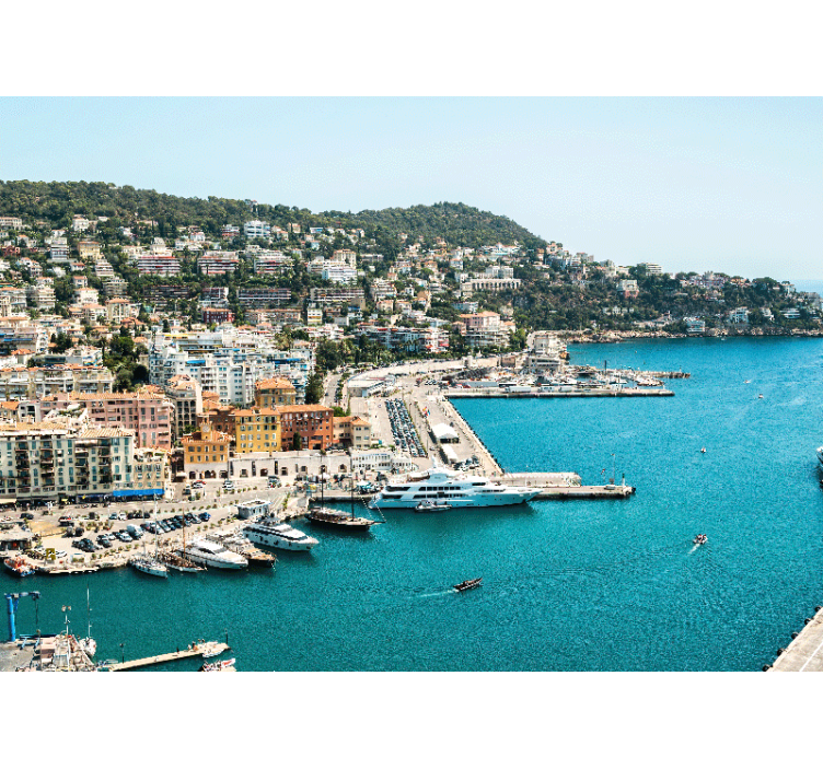 City wall mural coastal cityscape view - TenStickers