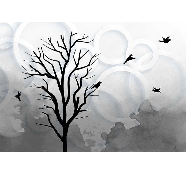 Tree mural silhouette of birds in a tree - TenStickers