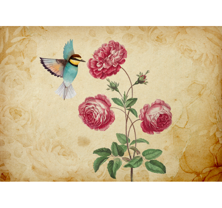 Flower mural hummingbird and roses - TenStickers