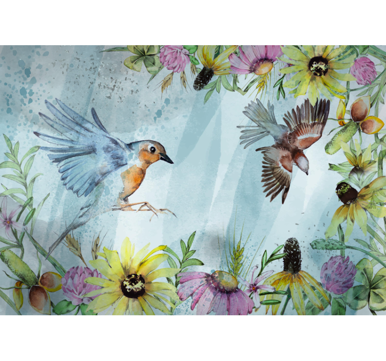 Colorful floral birds office mural - TenStickers