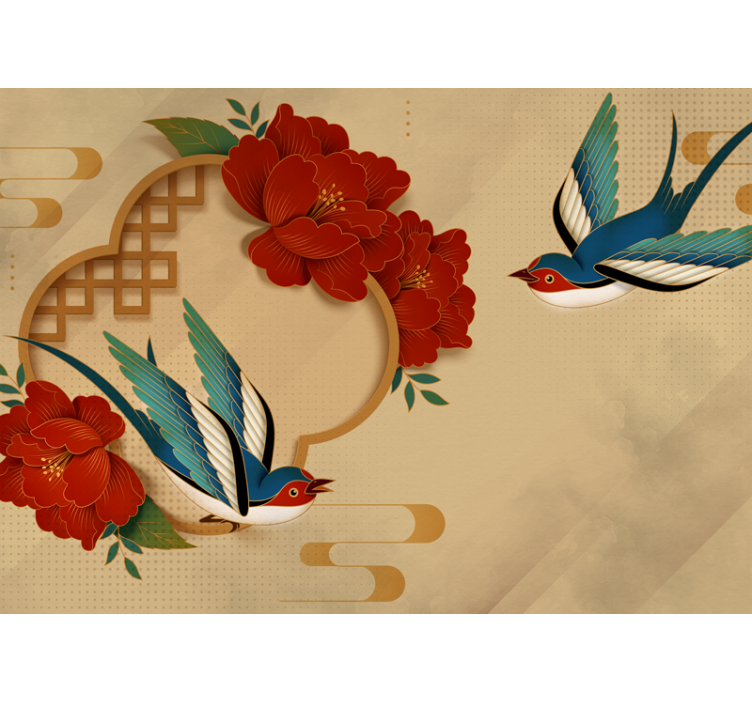 Birds and Flowers 3D wall mural - TenStickers