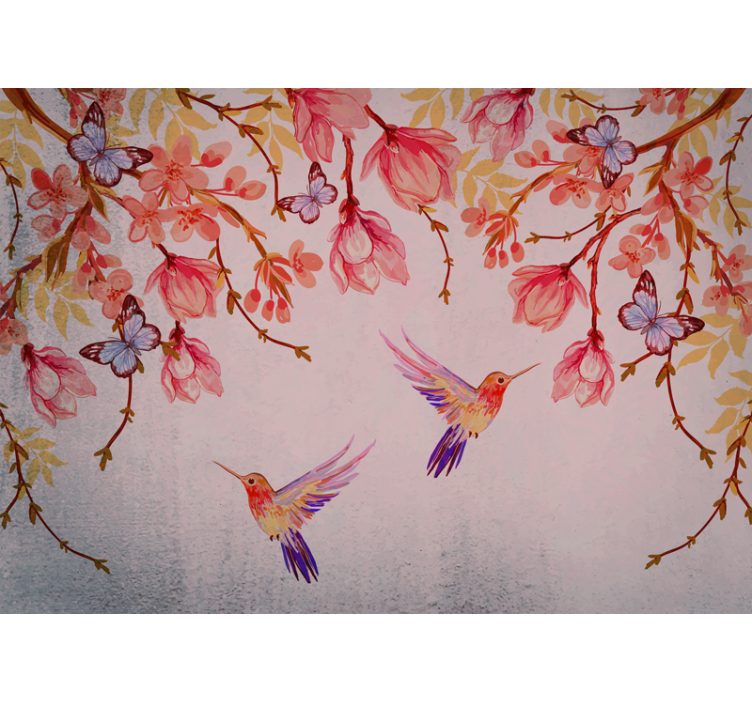 Hummingbirds and blossoms flower mural - TenStickers