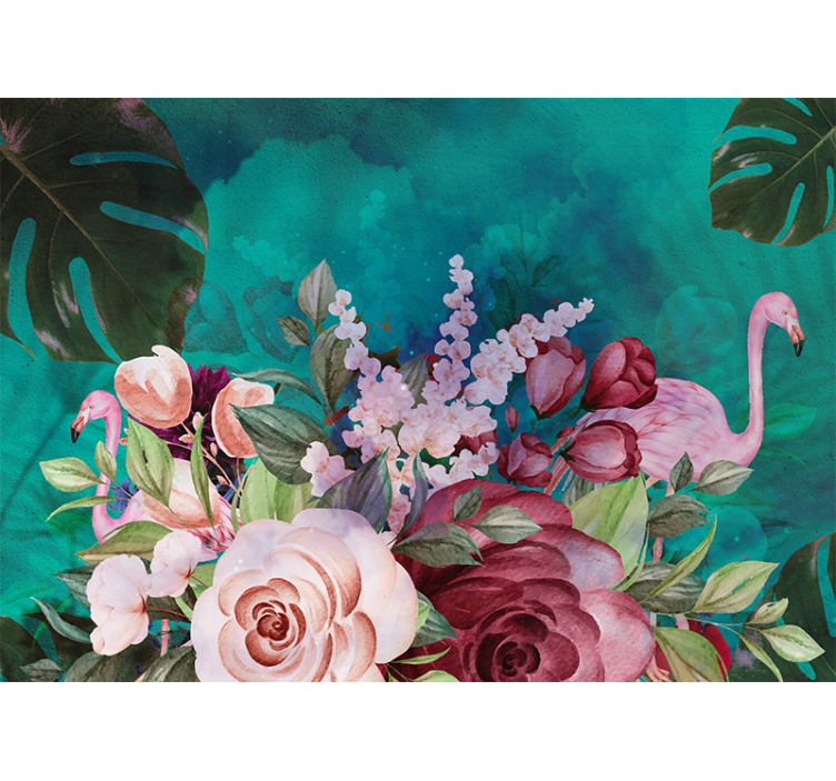 Flower mural flamingo floral arrangement - TenStickers