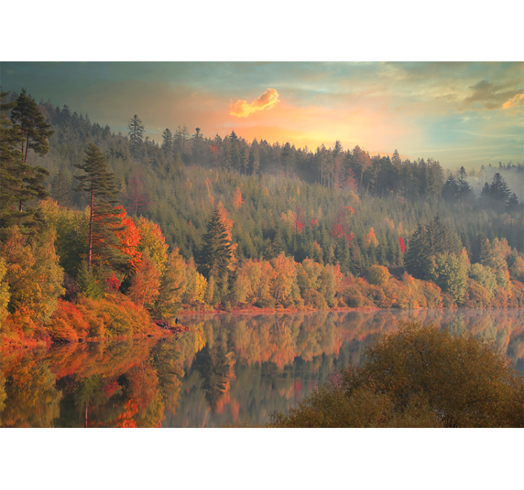 Landscape mural wallpaper serene autumn reflection - TenStickers