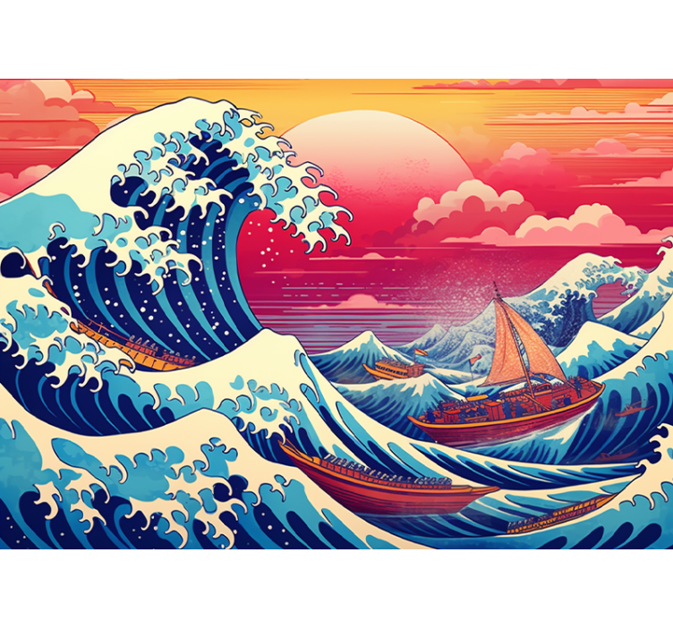 japanese wave saturated colors Classic Art Wall Mural - TenStickers