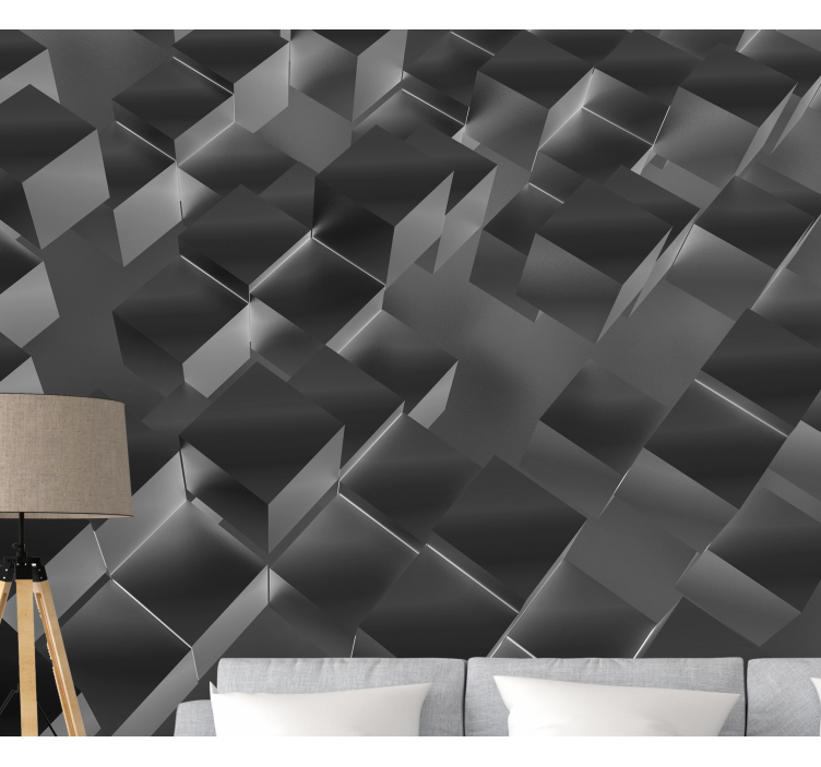 3D Matte Black Tiles Pattern Wall Mural - TenStickers