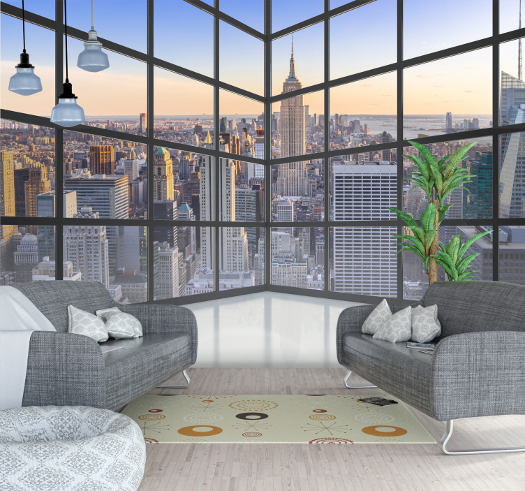 Modern window with NYC skyline view 3d wallpaper - TenStickers