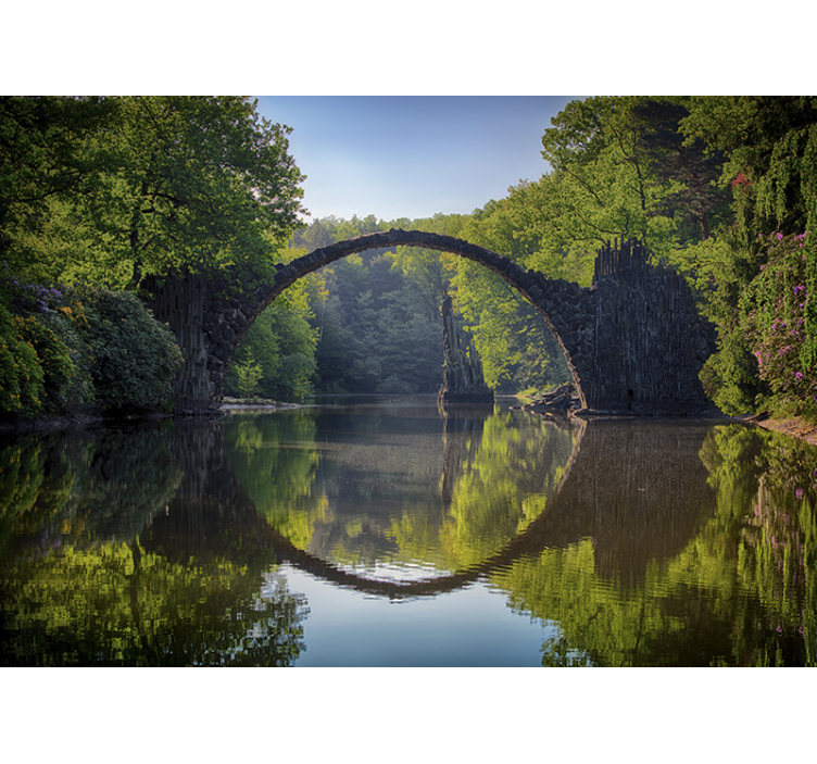 Arched Bridge Reflection landscape mural wallpaper - TenStickers