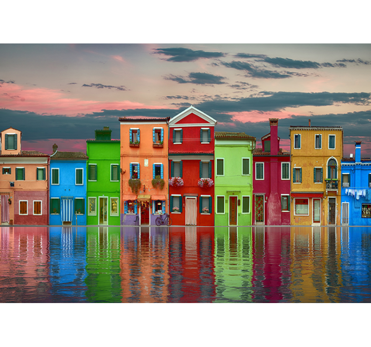 Colorful Burano Canal city wall mural - TenStickers
