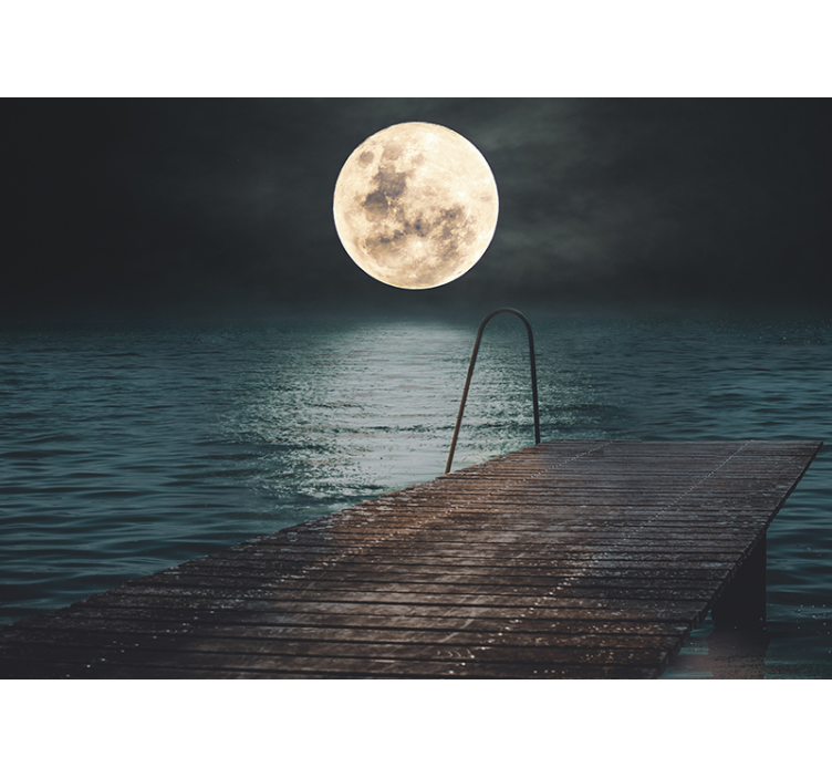 Moonlit Pier Serenity landscape mural wallpaper - TenStickers