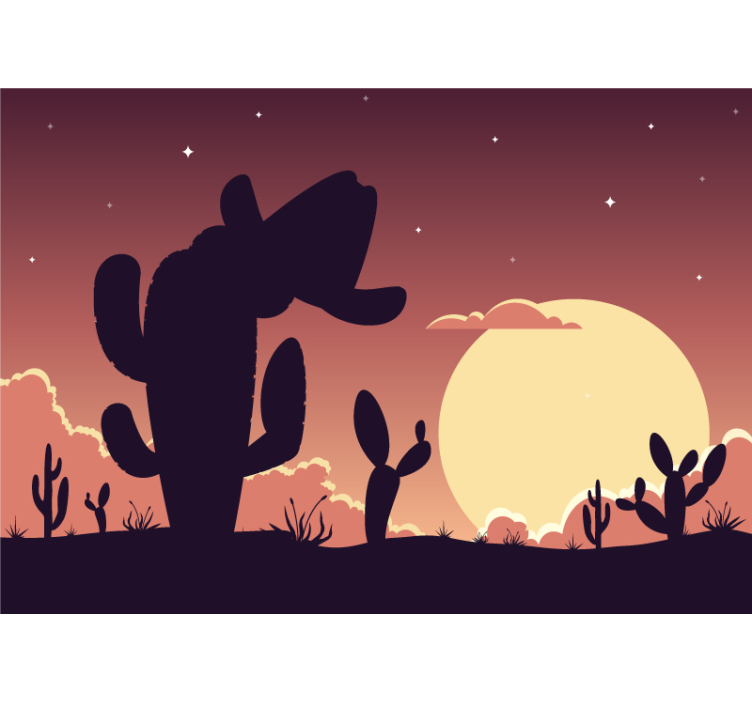 Cactus Sunset Silhouette children wall mural - TenStickers