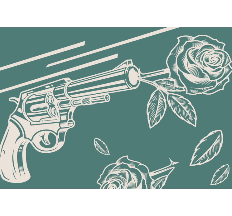 Cowboy revolver and rose flower wall mural - TenStickers