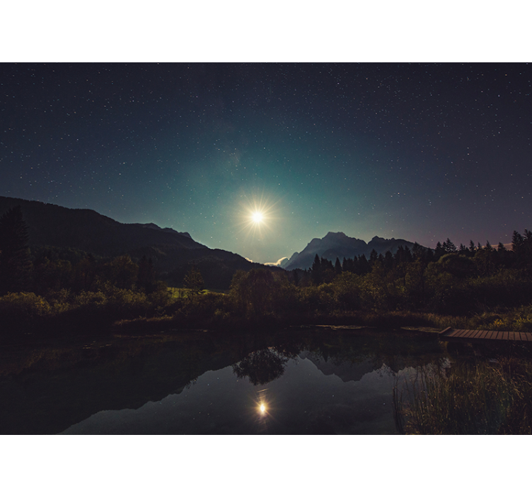 Moonlit Mountain View landscape mural wallpaper - TenStickers