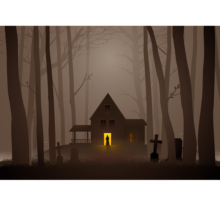 Halloween mural creepy haunted house - TenStickers