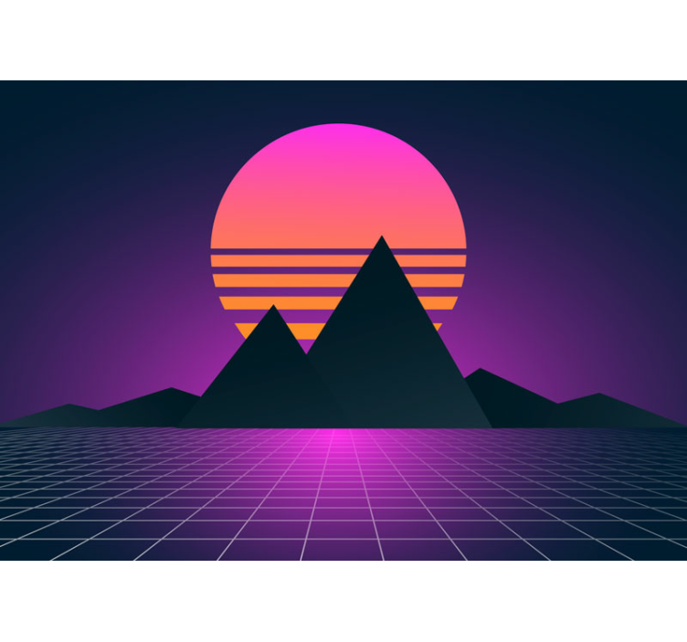 3d wall mural geometric sunset scene - TenStickers