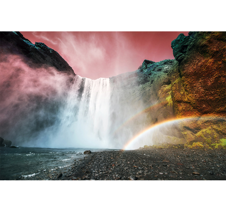 Huge waterfall red sky Waterfall Wall Mural - TenStickers