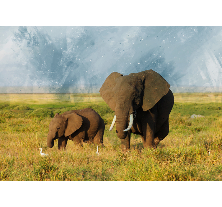 Elephant Family walking into Savanna wall mural - TenStickers