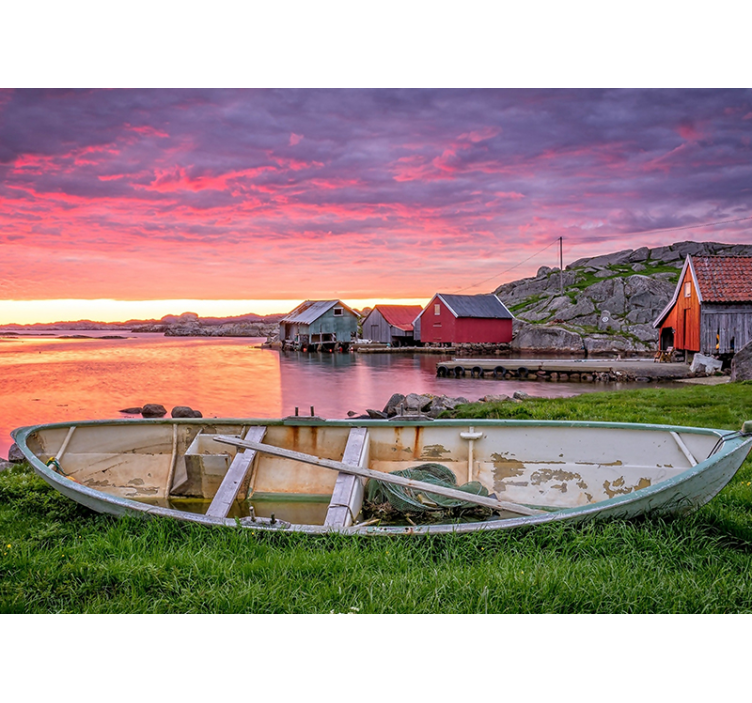 Landscape mural wallpaper scenic coastal village - TenStickers