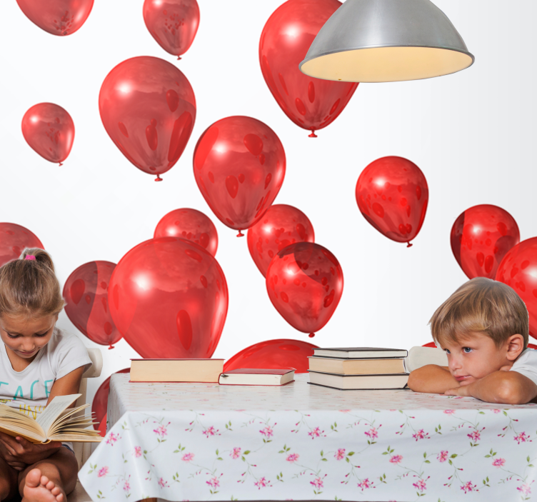 Love wall mural with joyful red balloons - TenStickers