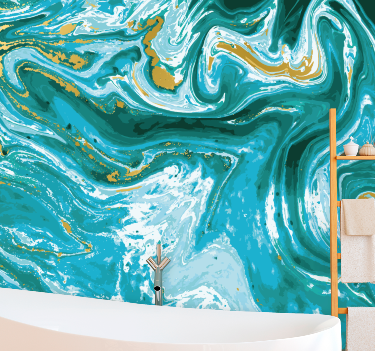 Abstract wall mural flowing turquoise waves - TenStickers