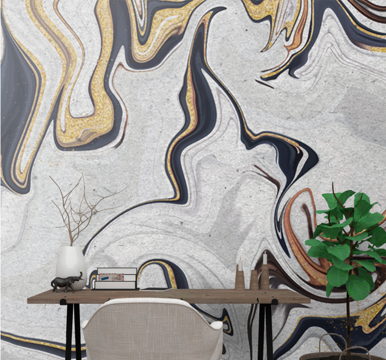 Abstract wall mural with fluid gold highlights - TenStickers