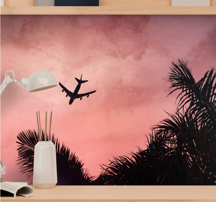 Airplane under cloudy sky tree mural - TenStickers