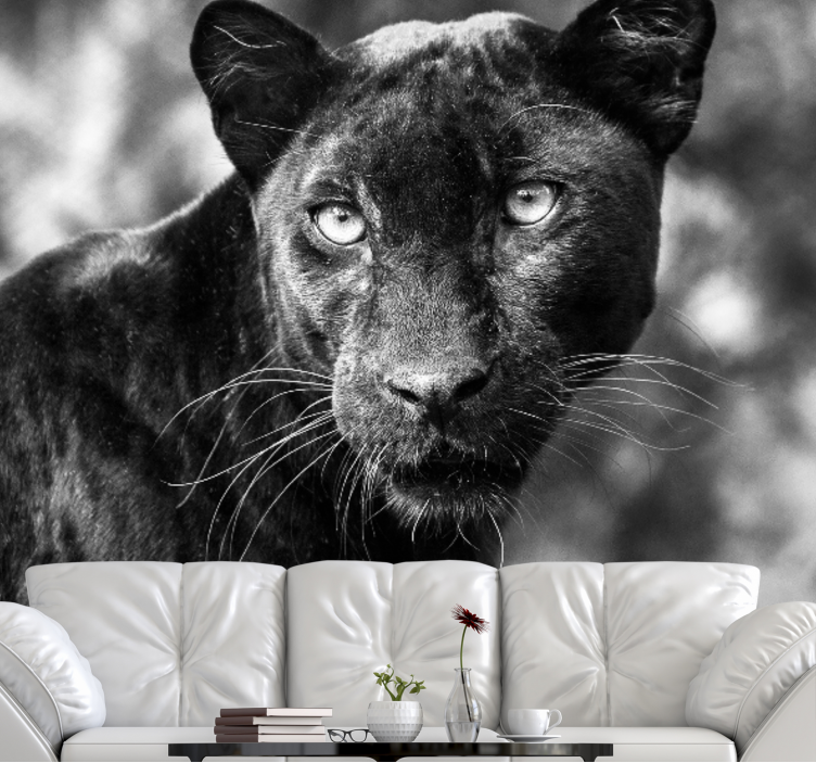 Animal wall mural black panther face - TenStickers