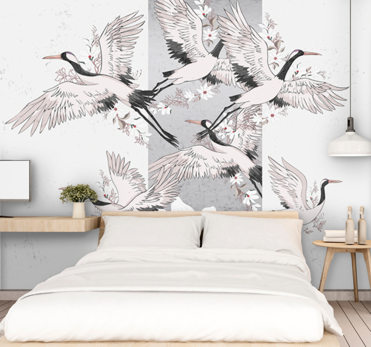 Animal wall mural elegant soaring cranes - TenStickers
