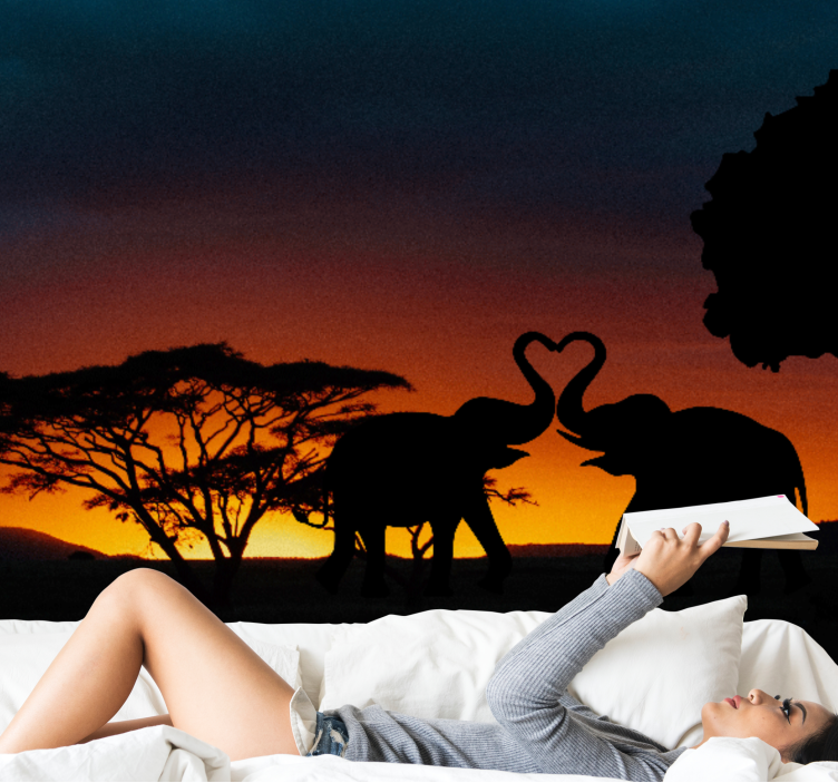 Animal wall mural elephant love silhouette - TenStickers