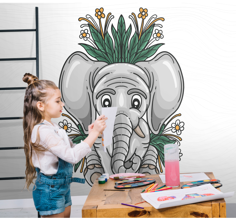 Animal wall mural elephant with flowers - TenStickers