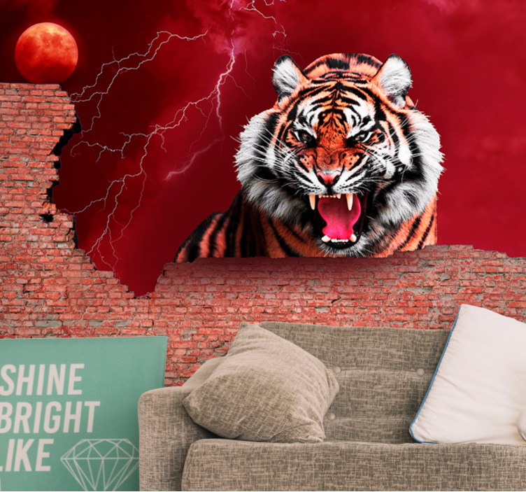 Animal wall mural fierce tiger roar - TenStickers