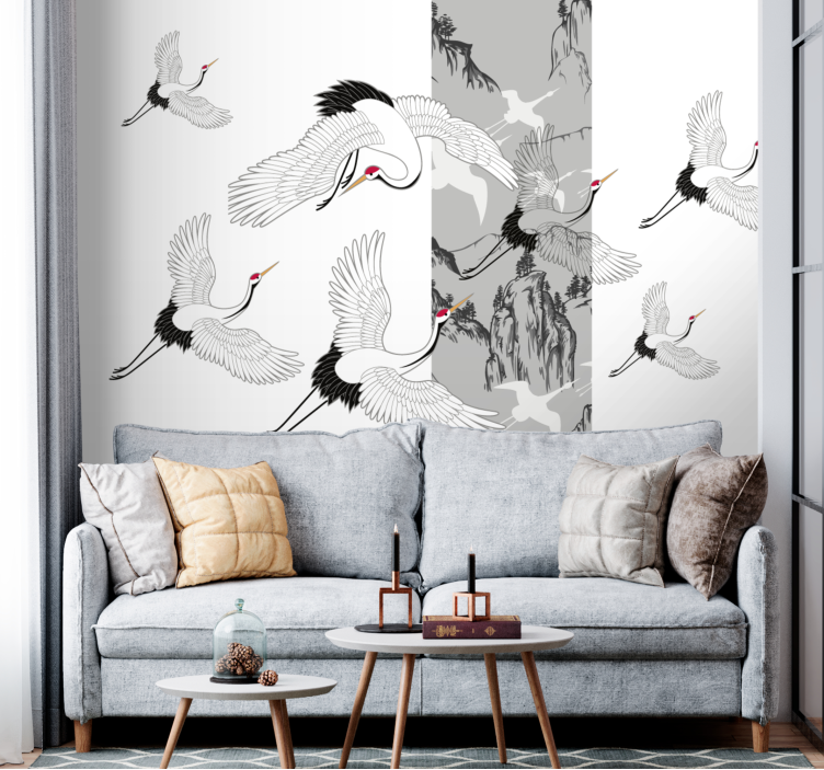 Animal wall mural flying cranes design - TenStickers