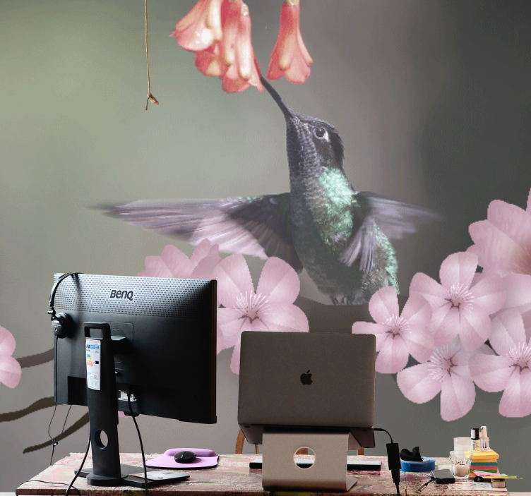 Animal wall mural hummingbird and blooms - TenStickers