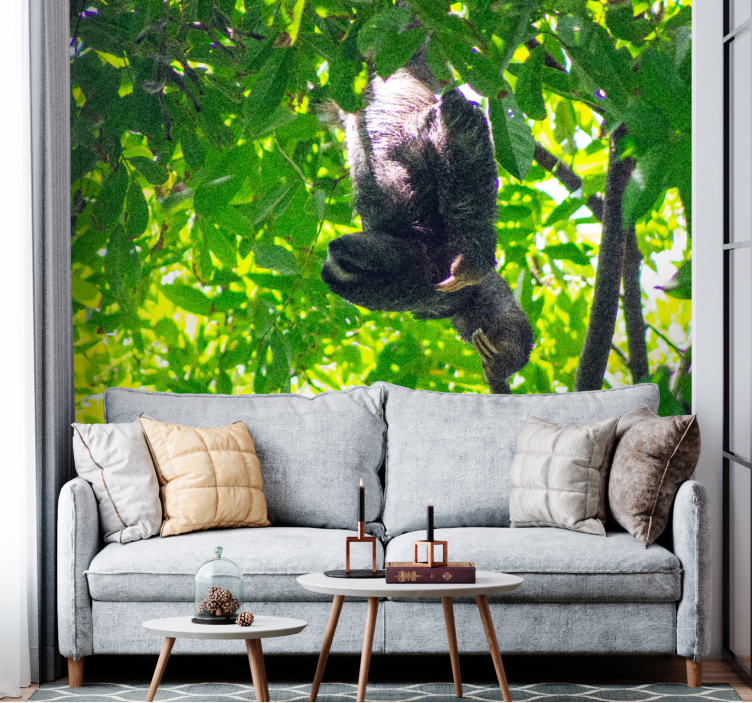 Animal wall mural sloth hanging in greenery - TenStickers