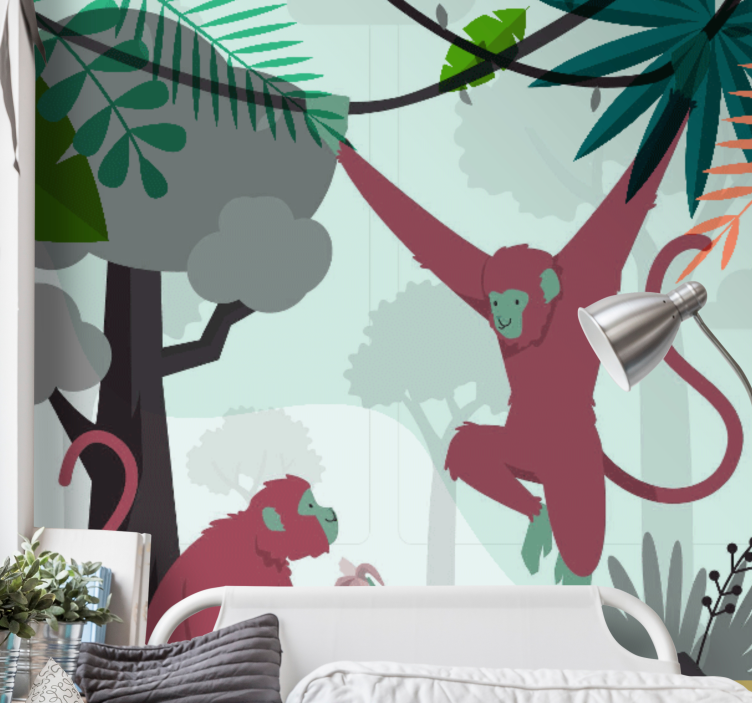 Animal wall mural swinging monkeys play - TenStickers