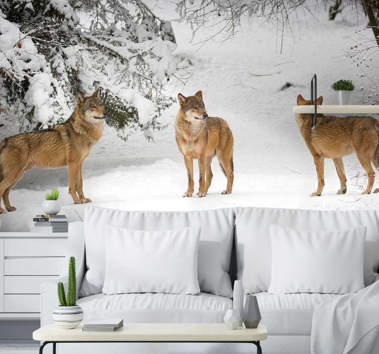 Animal wall mural wolves in snow - TenStickers