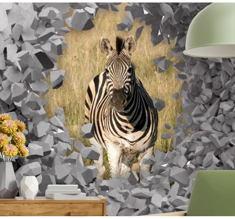 Animal wall mural zebra emerging from rocks - TenStickers