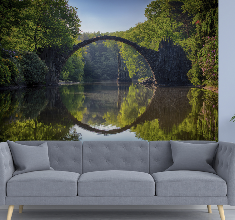 Arched Bridge Reflection landscape mural wallpaper - TenStickers