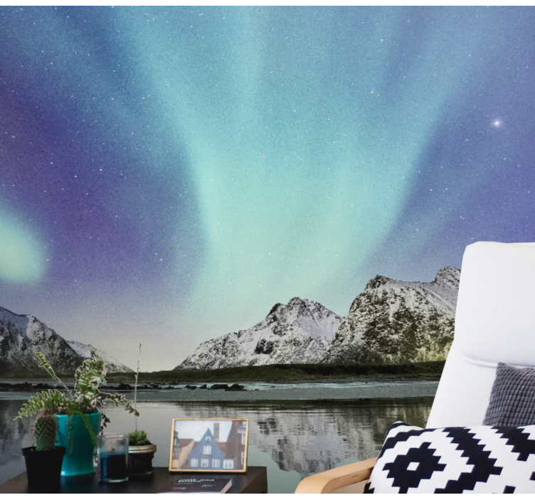 Aurora Borealis Reflections mountain wall mural - TenStickers