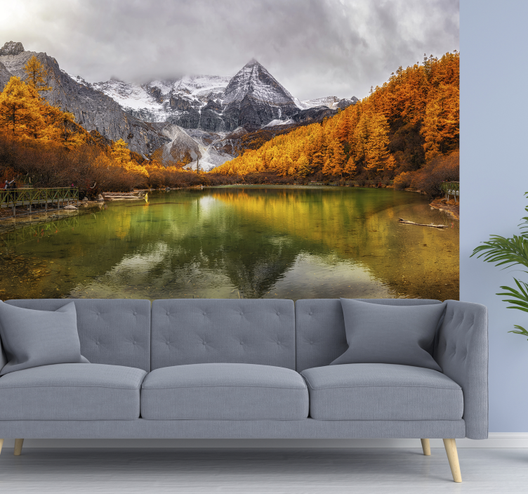 Autumnal Lake mountain wall mural - TenStickers